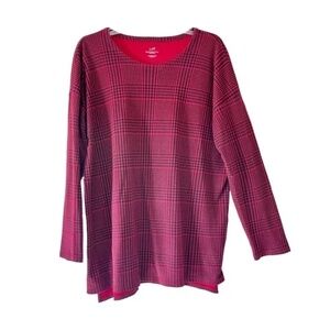 J. Jill | Simply Supima Red Black Houndstooth Plaid Cotton Tunic Top, Large